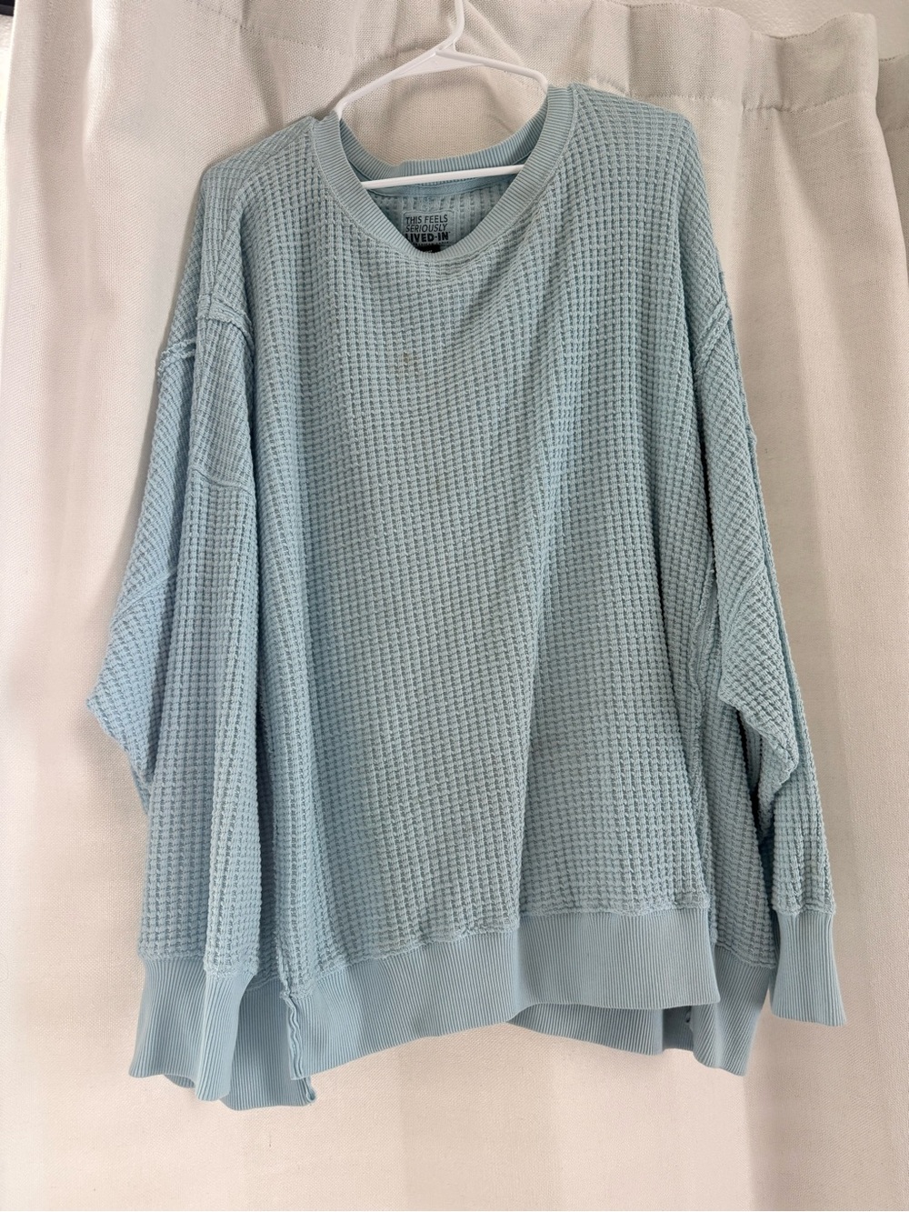 American Eagle Outfitters Pale Blue Waffle Crewneck Sweater
